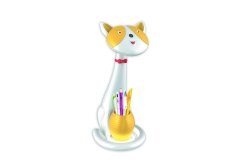 Deko-Lampe Katze mit Nachtlicht, Farbe weiss mit gelb
